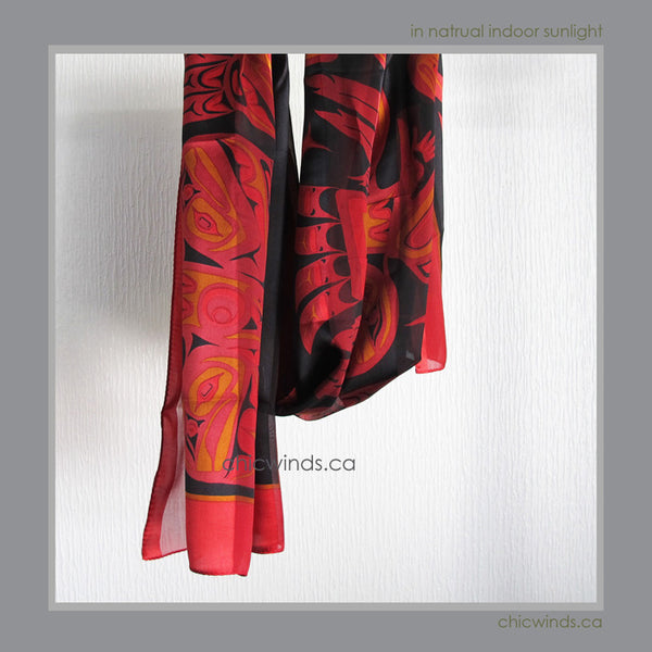 Bill Helin Native Art Silk Scarf - Raven (Burnt Red)