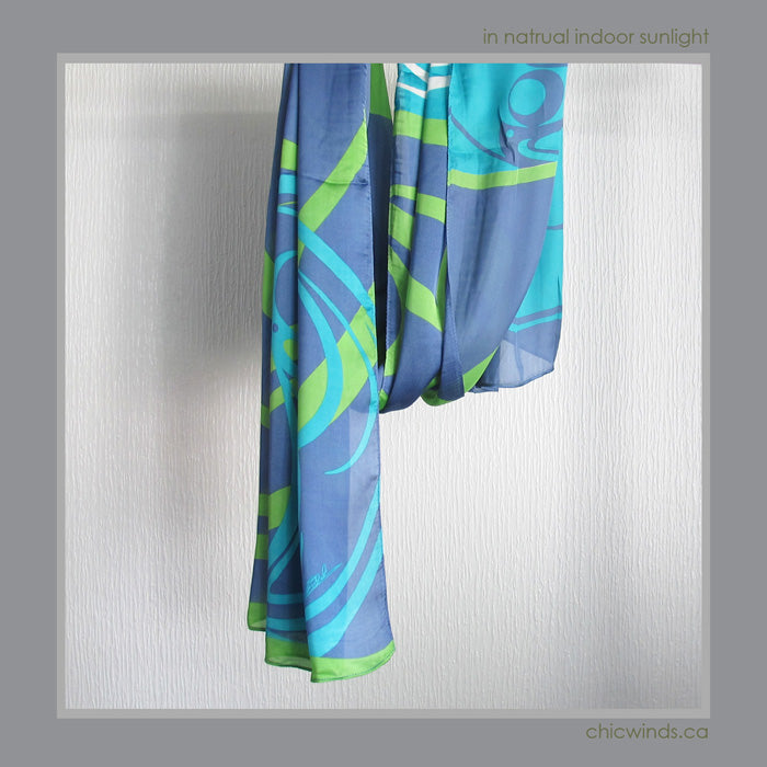 Connie Dickens Native Art Scarf – Raven (Turquoise)