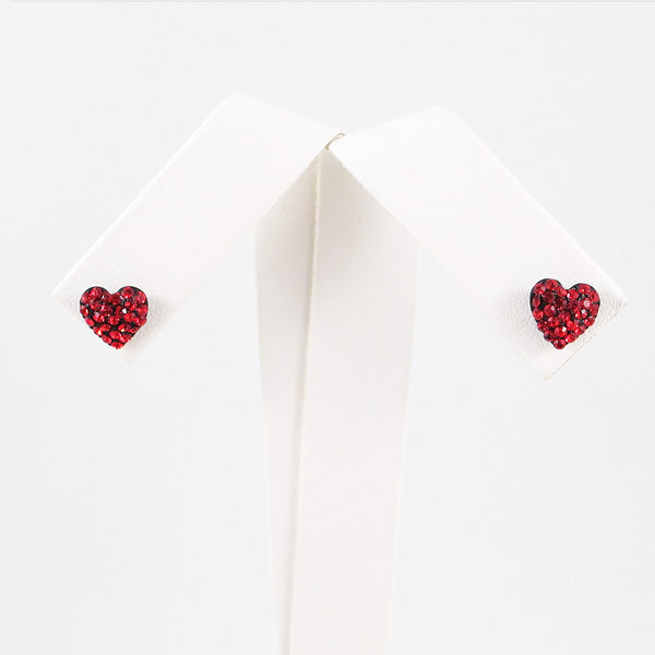 Crystal Red Heart & Bear Stud Earrings
