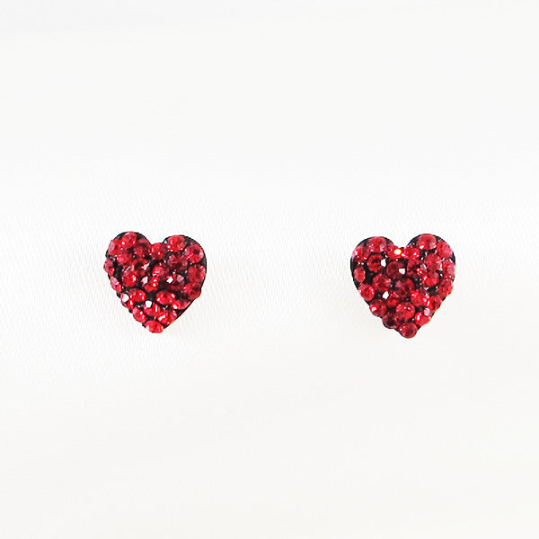 Crystal Red Heart & Bear Stud Earrings