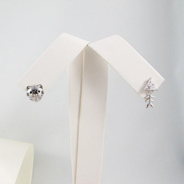 Cat & Fish Crystal Stud Earrings