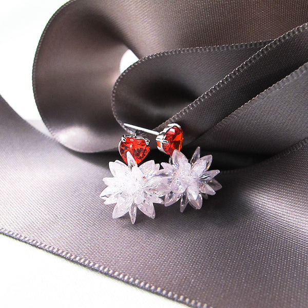 Handcrafted Red Heart Cubic Zirconia Sud Earrings