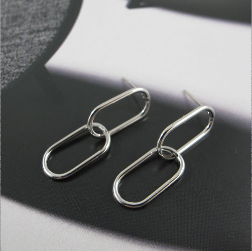 Linked oval shape hoops stud earrings