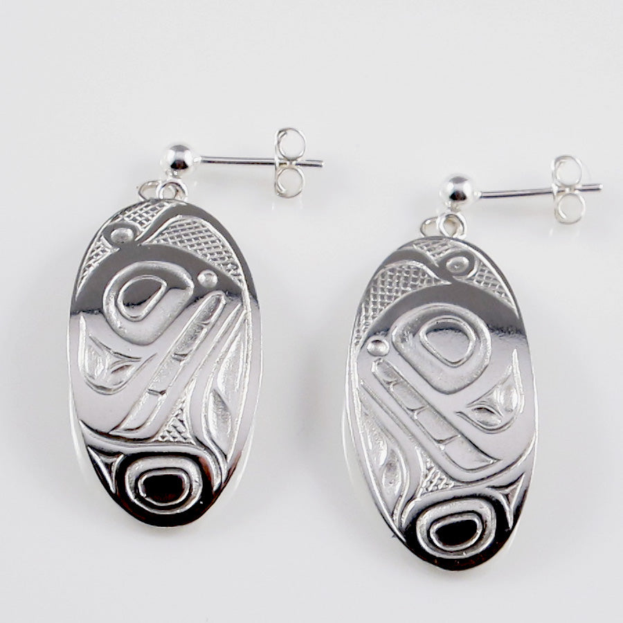 Native Art Silver Earrings - Orca