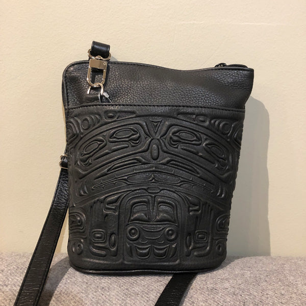 Deerskin Leather Compact Crossbody Bag - Bear Box (Black