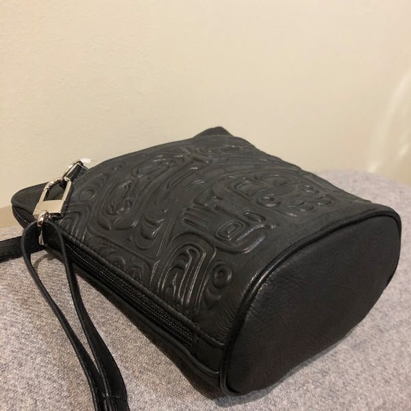 Deerskin Leather Compact Crossbody Bag - Bear Box (Black)