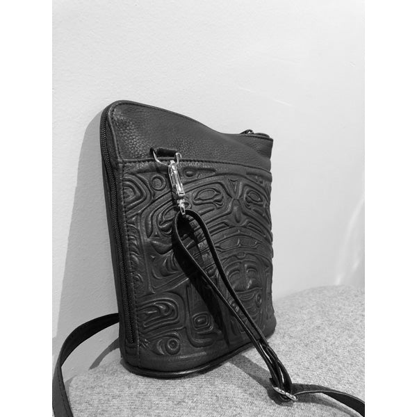 Deerskin Leather Compact Crossbody Bag - Bear Box (Black)