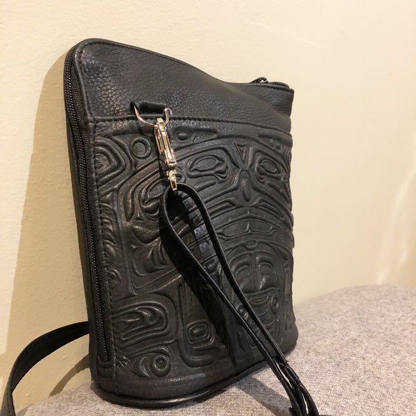 Deerskin Leather Compact Crossbody Bag - Bear Box (Black)