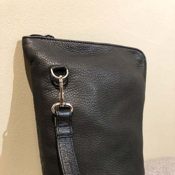 Deerskin Leather Compact Crossbody Bag - Bear Box (Black)