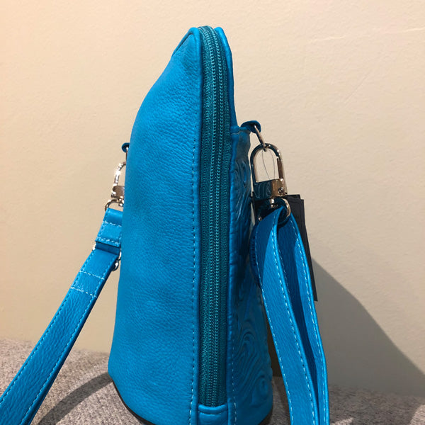 Deerskin Leather Compact Crossbody Bag - Bear Box (Turquoise)