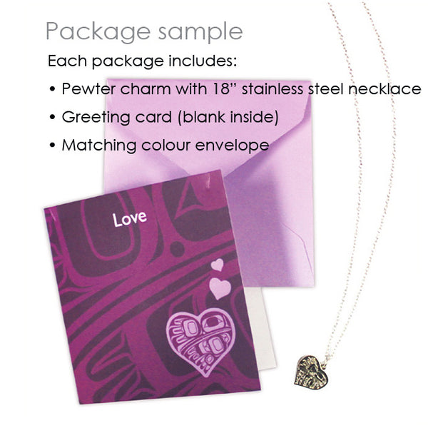 Art charm stainless steel necklace with card - Caring