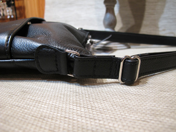 Leather embossed Solo Bag with a Raven Design - Black