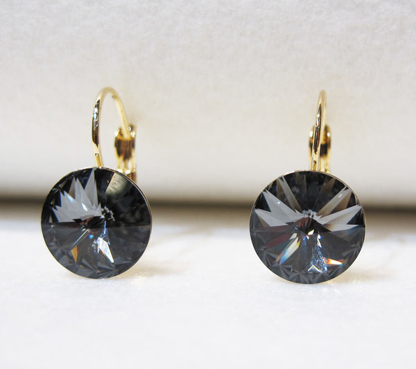 Solitaire Swarovski Crystal Earrings - Charcoal