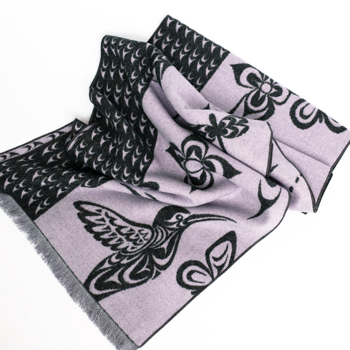 Hummingbirds Brushed Silk Scarf by Simone Diamond, Coast Salish