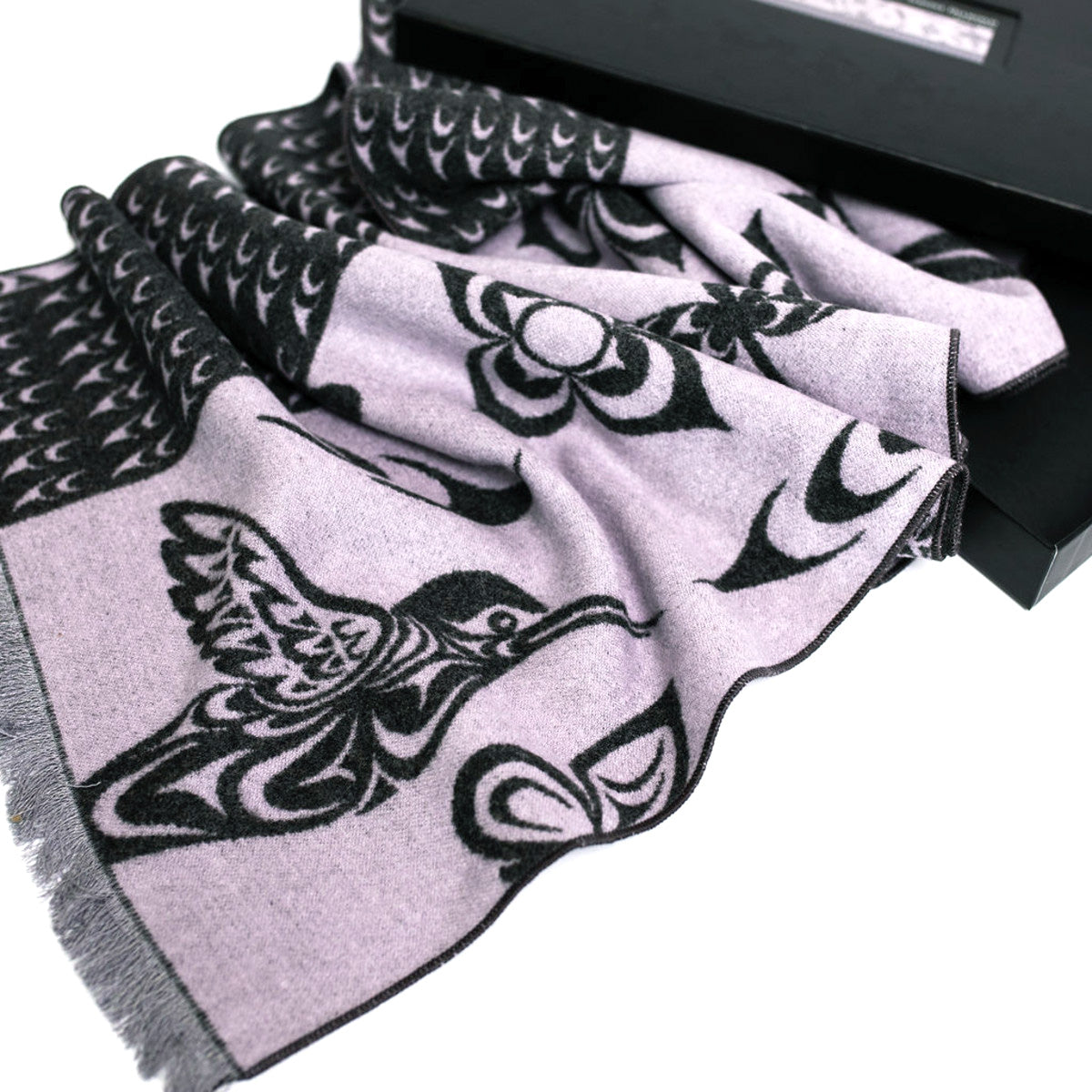 Hummingbirds Brushed Silk Scarf by Simone Diamond, Coast Salish