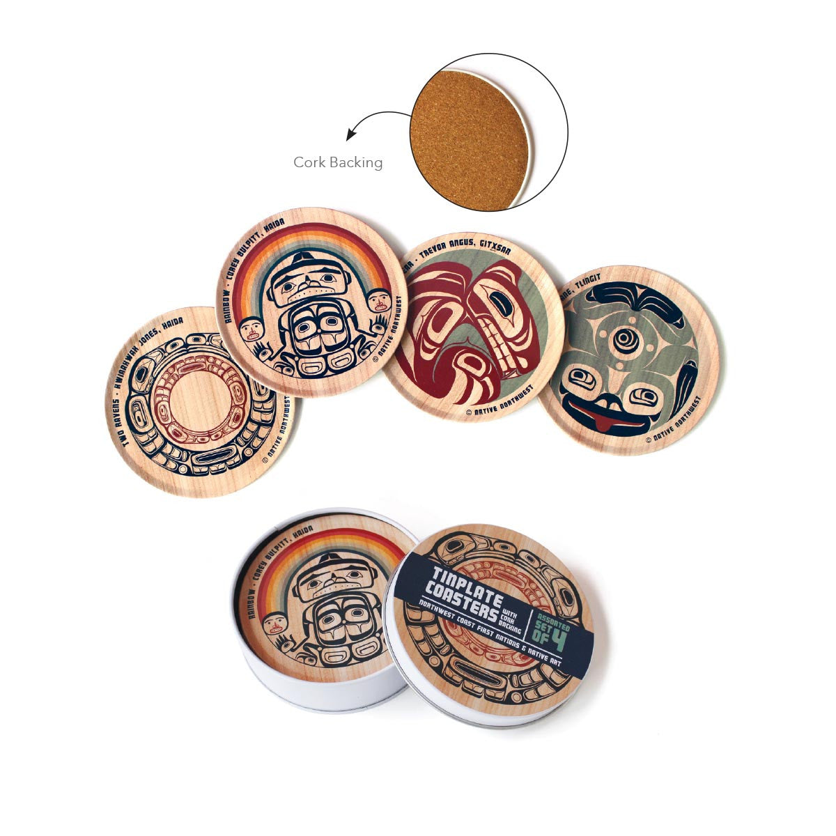First Nation Art Assorted 4-Piece Tinplate Coaster Set