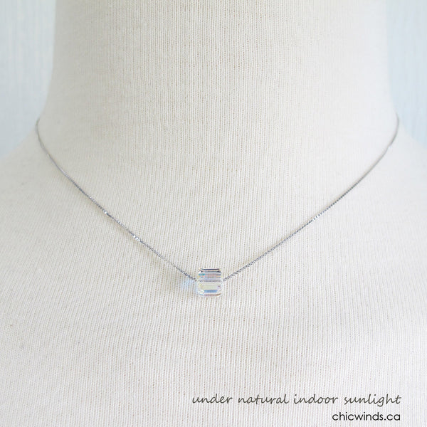 Swaroviski crystal cube sterling silver necklace