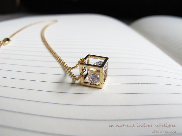 Delicate Crystal Cube Chain Neckalce