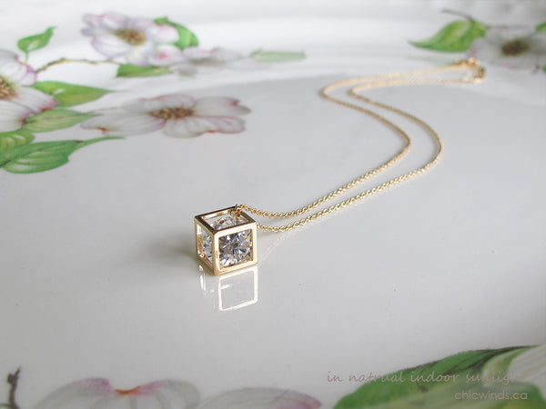 Delicate Crystal Cube Chain Neckalce