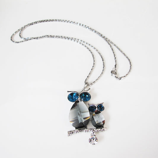 Crystal owl long necklace