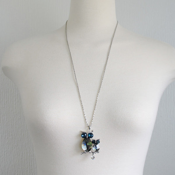 Crystal owl long necklace