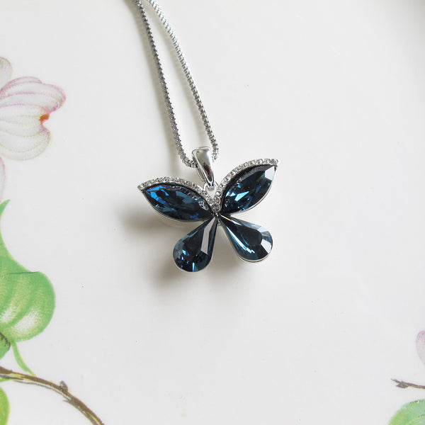 Blue Crystal Butterfly Long Necklace