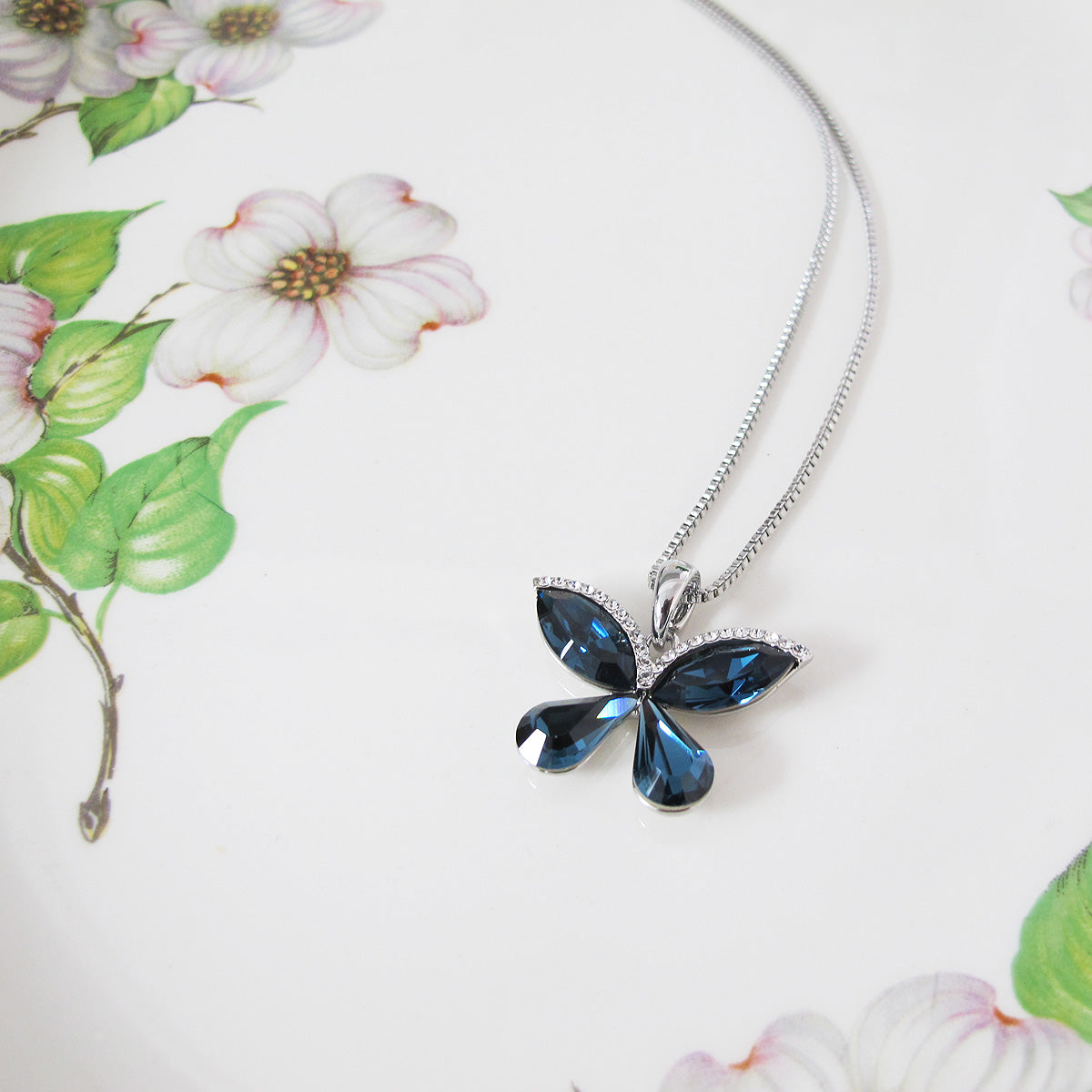 Blue Crystal Butterfly Long Necklace
