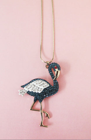 Swarovski crystal elements flamingo pendant long necklace