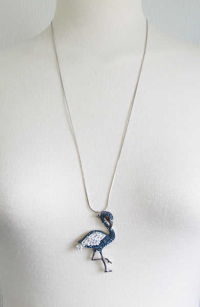 Swarovski crystal elements flamingo pendant long necklace