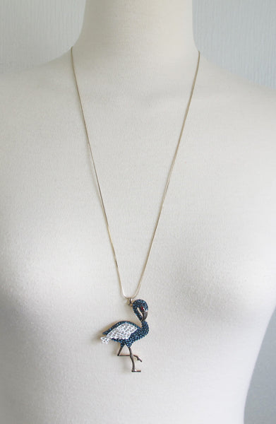 Swarovski crystal elements flamingo pendant long necklace