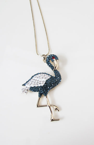 Swarovski crystal elements flamingo pendant long necklace