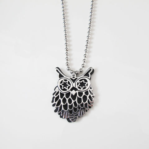 Cutout owl pendant long neckace