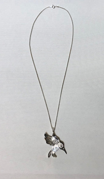 Silver Hummingbird in Flight Necklace