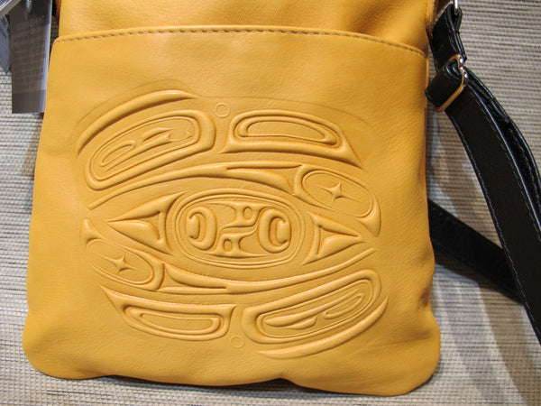 Leather embossed Solo Bag with a Raven Design - Yellow, Deer Skin